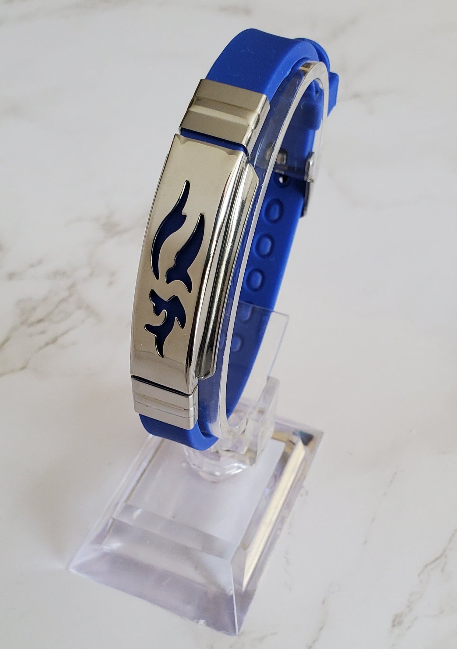 Frequency Jewelry Natural Pain Relief and EMF Protection Bracelet Dolphin Neoprene Band Color Royal Blue
