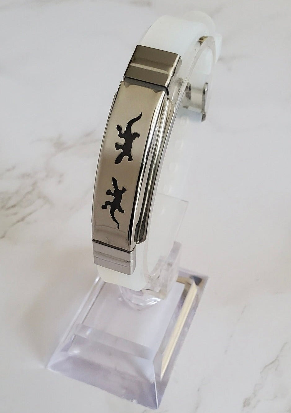 Frequency Jewelry Natural Pain Relief and EMF Protection Bracelet Gecko Neoprene Band Color Clear