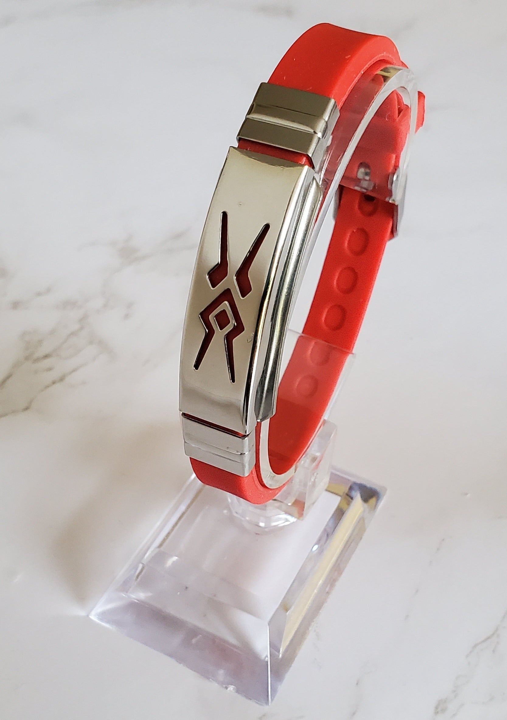 Frequency Jewelry Natural Pain Relief and EMF Protection Bracelet Aztec Neoprene Band Color Red