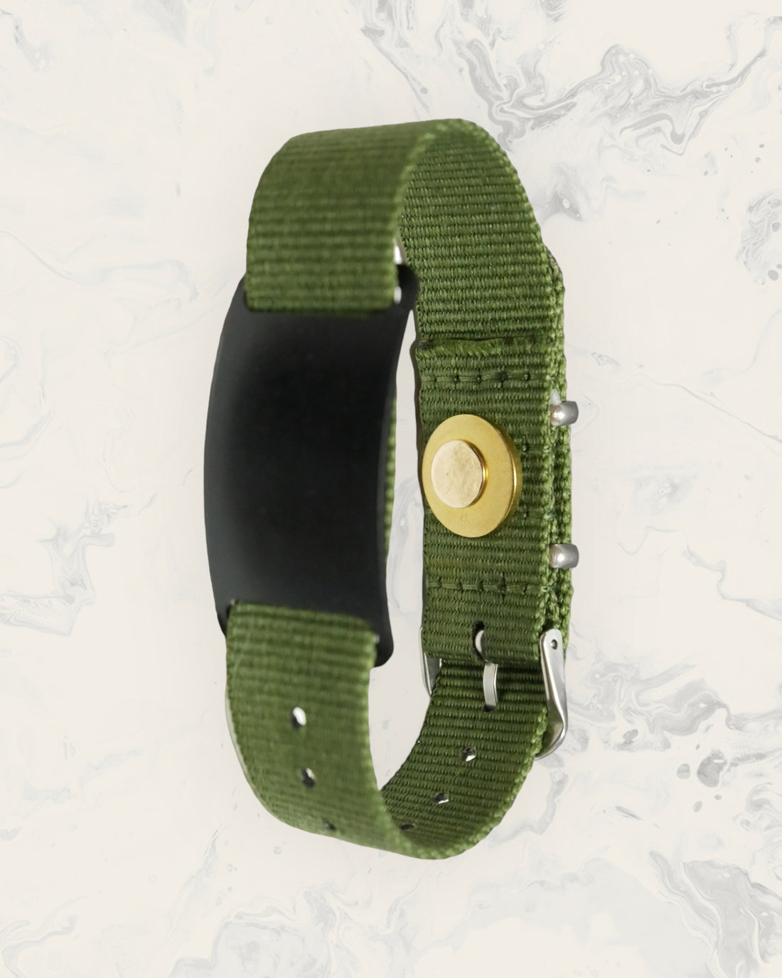 Natural Pain Relief and EMF Protection Bracelet Nylon Band Color Army Green with a Black Slider