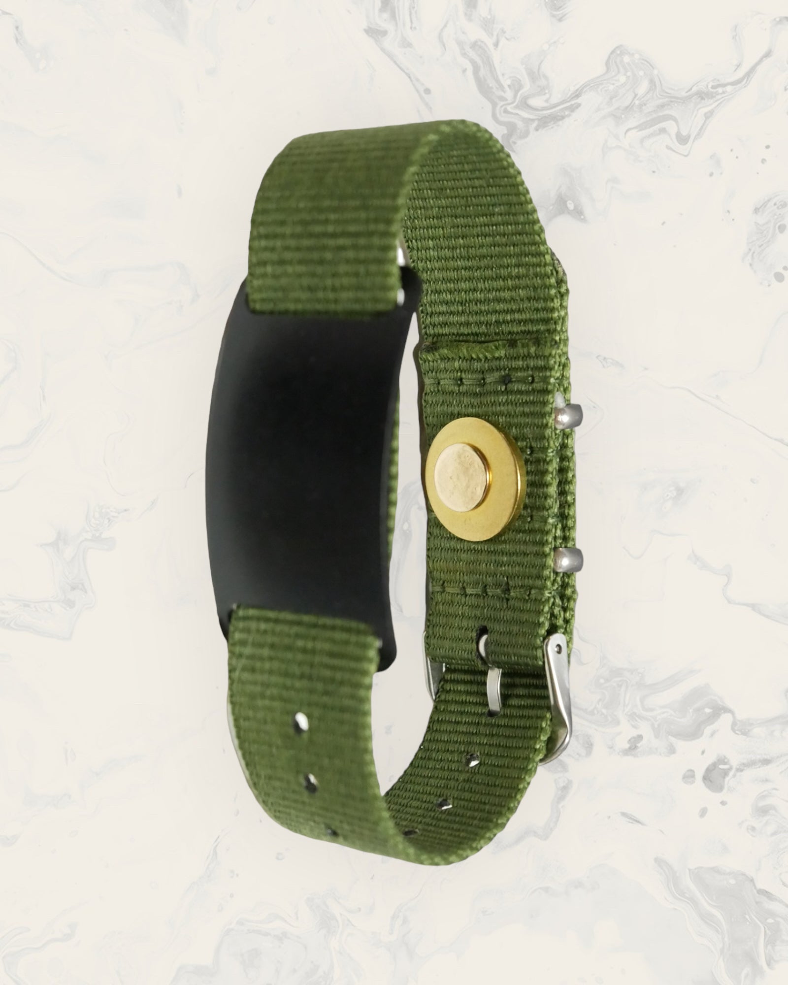 Frequency Jewelry Natural Pain Relief and EMF Protection Bracelet Nylon Band Color Army Green with a Black Slider