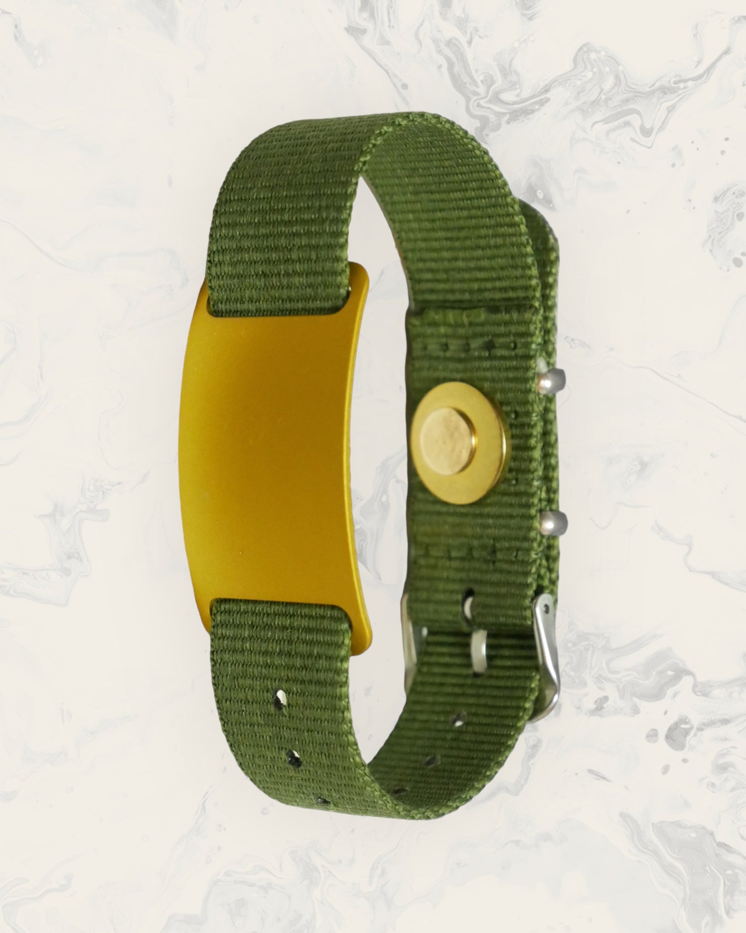 Frequency Jewelry Natural Pain Relief and EMF Protection Bracelet Nylon Band Color Army Green with a Gold Slider