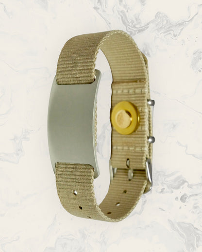 Frequency Jewelry Natural Pain Relief and EMF Protection Bracelet Nylon Band Color Beige with a Silver Slider