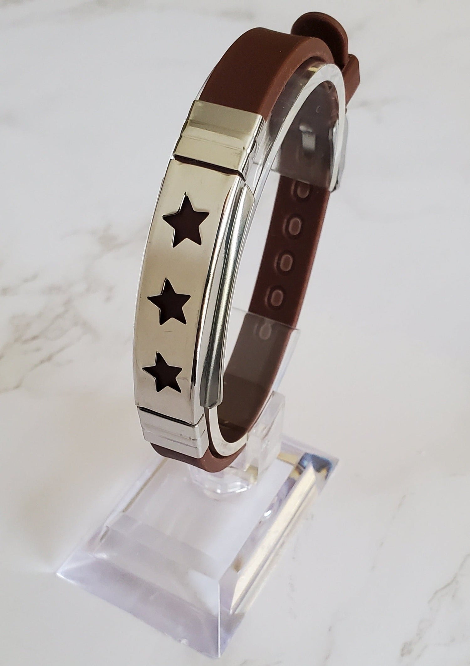 Frequency Jewelry Natural Pain Relief and EMF Protection Bracelet Stars Neoprene Band Color Brown