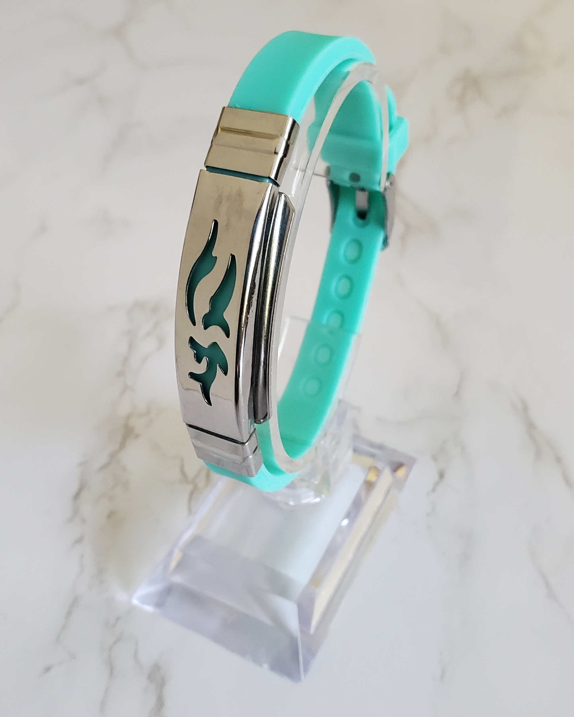 Frequency Jewelry Natural Pain Relief and EMF Protection Bracelet Dolphin Neoprene Band Color Mint Green