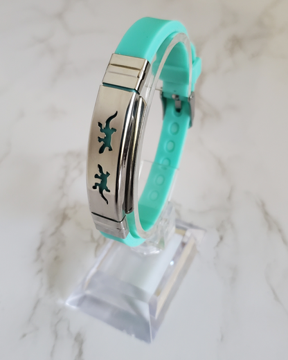 Frequency Jewelry Natural Pain Relief and EMF Protection Bracelet Gecko Neoprene Band Color Mint Green