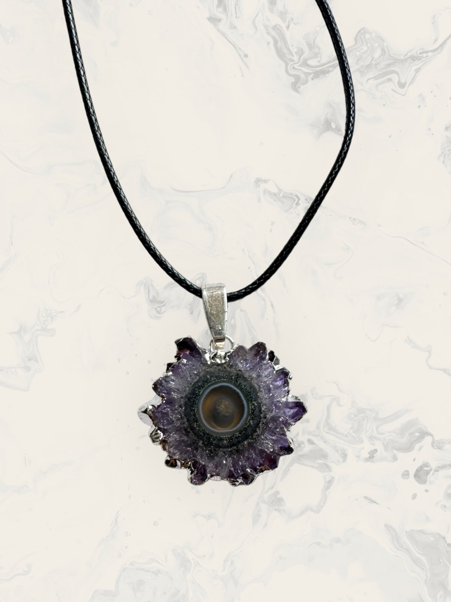 Frequency Jewelry Natural Pain Relief and Protection from 5G and EMFs Amethyst Sliced Geode Necklace