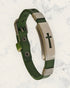 Frequency Jewelry Natural Pain Relief and EMF Protection Bracelet Leather Band Color Green with Cross design on a silver metal slider