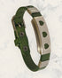 Frequency Jewelry Natural Pain Relief and EMF Protection Bracelet Leather Band Color Green with Three Hearts design on a silver metal slider