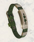 Frequency Jewelry Natural Pain Relief and EMF Protection Bracelet Leather Band Color Green with Two Hearts and an arrow design on a silver metal slider