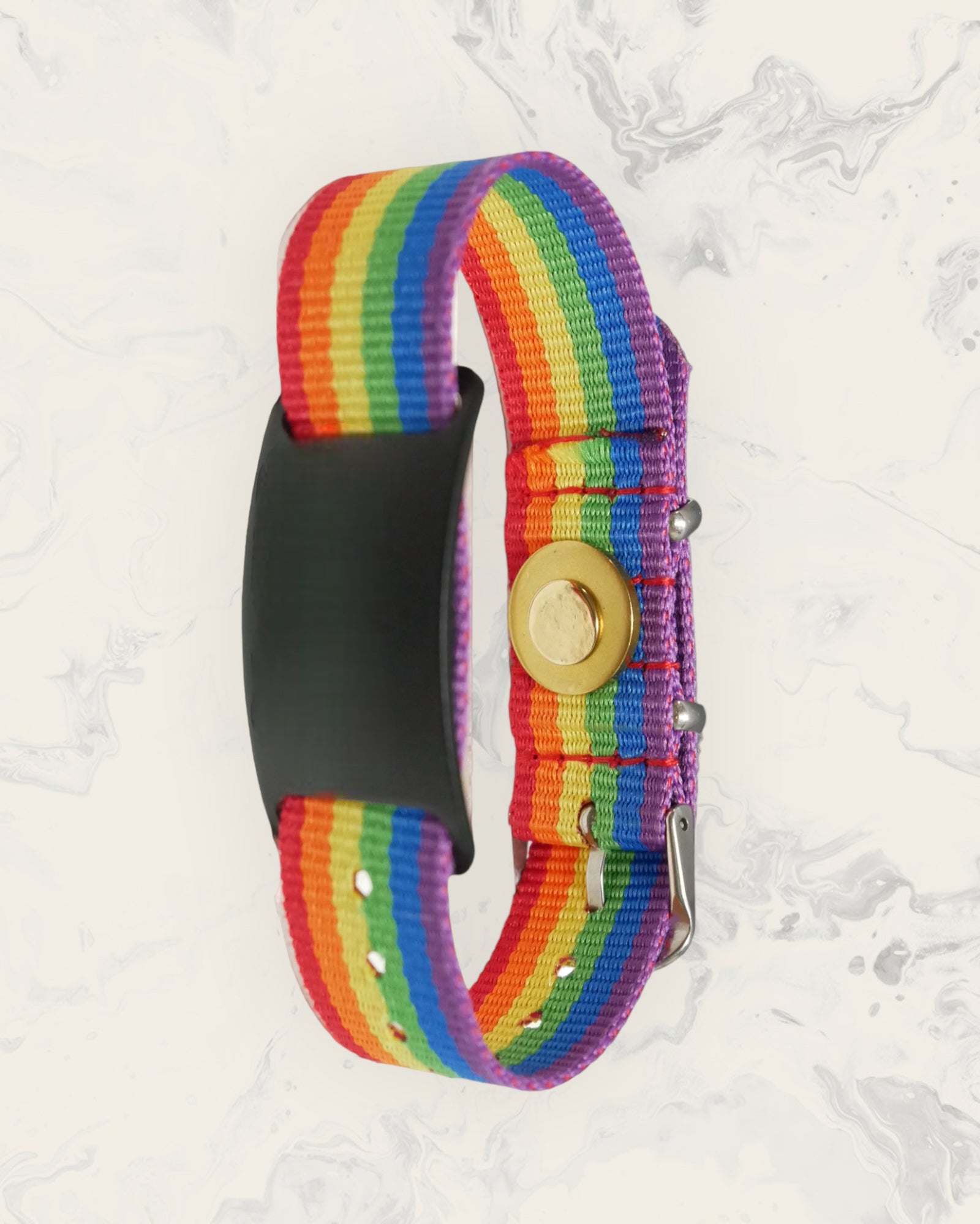 Frequency Jewelry Natural Pain Relief and EMF Protection Bracelet Nylon Band Color Rainbow Striped with a Black Slider