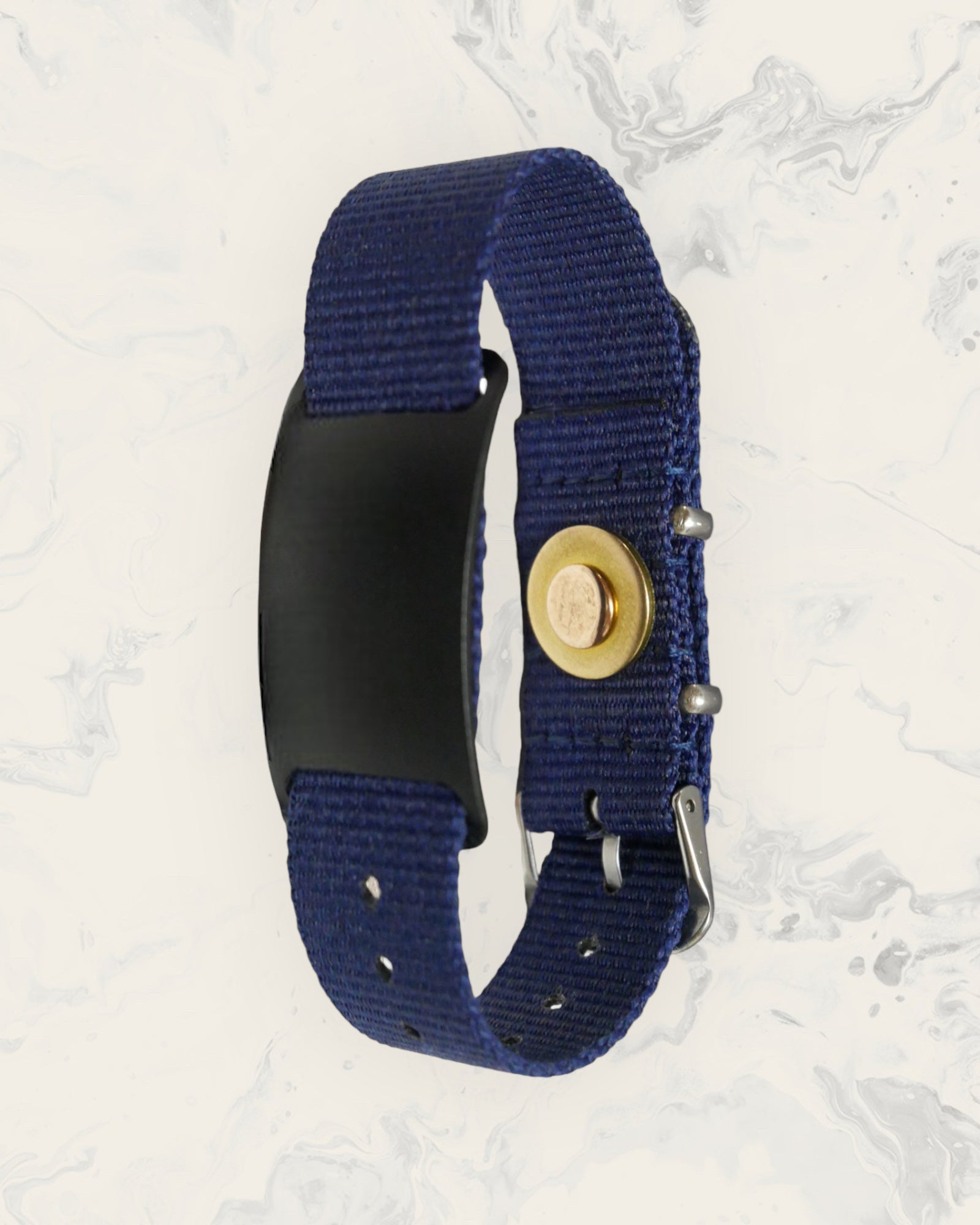 Frequency Jewelry Natural Pain Relief and EMF Protection Bracelet Nylon Band Color Navy Blue with a Black Slider