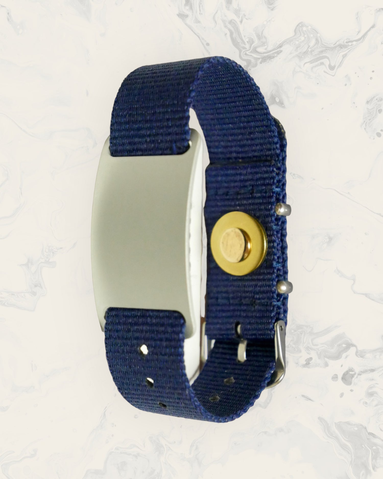 Frequency Jewelry Natural Pain Relief and EMF Protection Bracelet Nylon Band Color Navy Blue with a Silver Slider