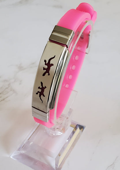 Frequency Jewelry Natural Pain Relief and EMF Protection Bracelet Gecko Neoprene Band Color Pink