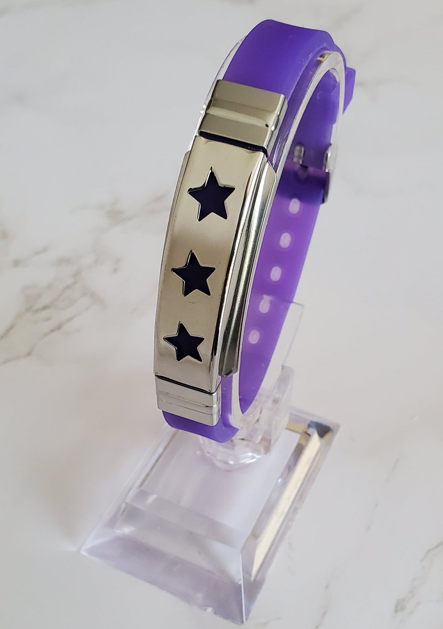 Frequency Jewelry Natural Pain Relief and EMF Protection Bracelet Stars Neoprene Band Color Purple