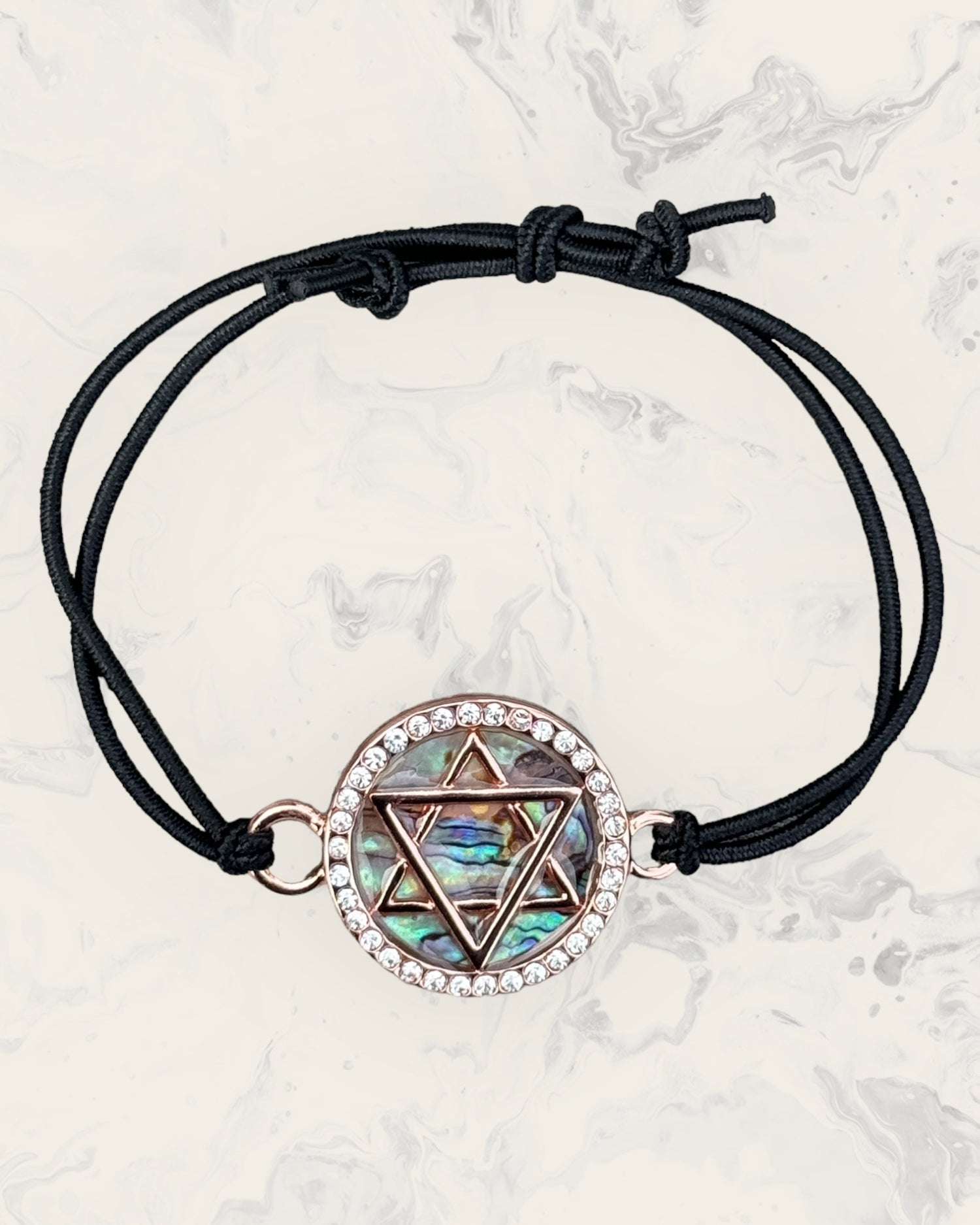 Frequency Jewelry Natural Pain Relief and Protection from 5G and EMFs Bracelet Beach Band with Rose Gold Star of David Charm and Black Nylon Band with No Beads