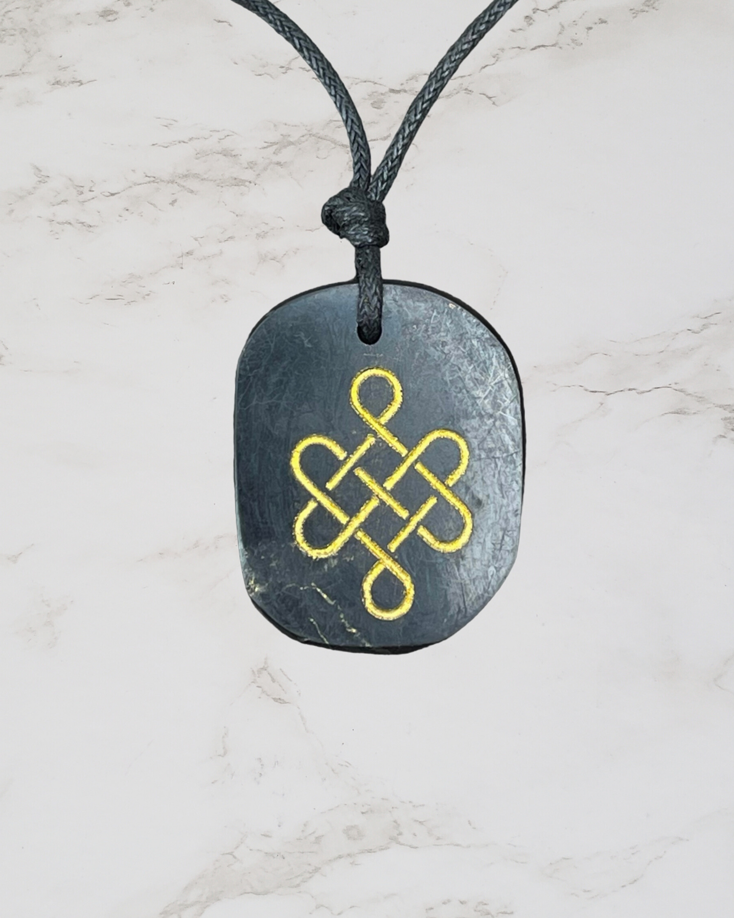 Frequency Jewelry Natural Pain Relief and Protection from 5G and EMFs Shungite Necklace with Engraved Celtic Knot