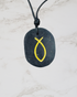 Frequency Jewelry Natural Pain Relief and Protection from 5G and EMFs Shungite Necklace with Engraved Christian Fish