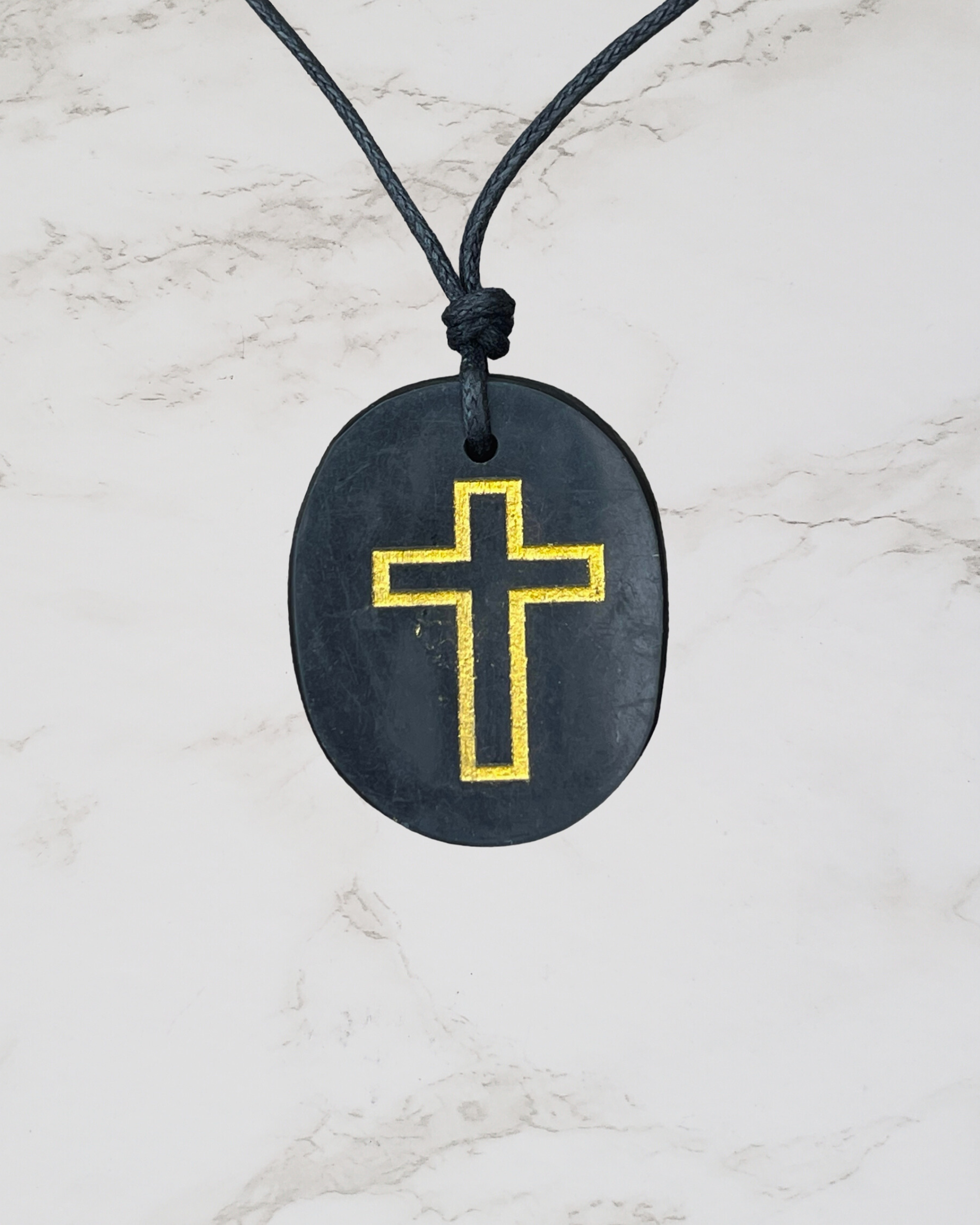 Frequency Jewelry Natural Pain Relief and Protection from 5G and EMFs Shungite Necklace with Engraved Cross