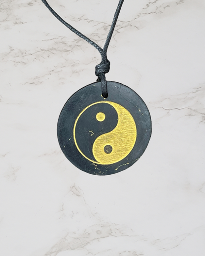Frequency Jewelry Natural Pain Relief and Protection from 5G and EMFs Shungite Necklace with Engraved Yin-yang
