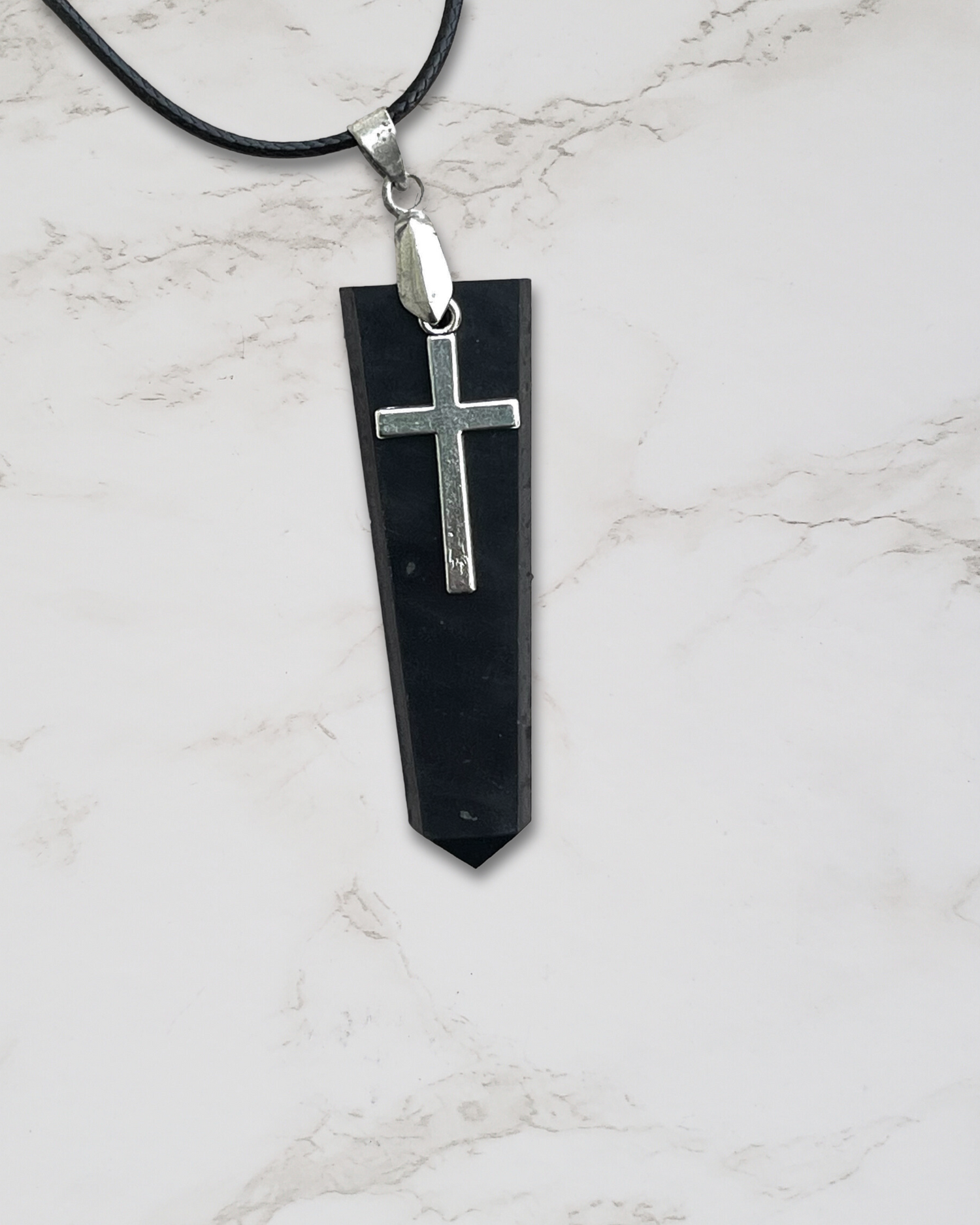 Frequency Jewelry Natural Pain Relief and Protection from 5G and EMFs Shungite Pendant Necklace with Cross Charm