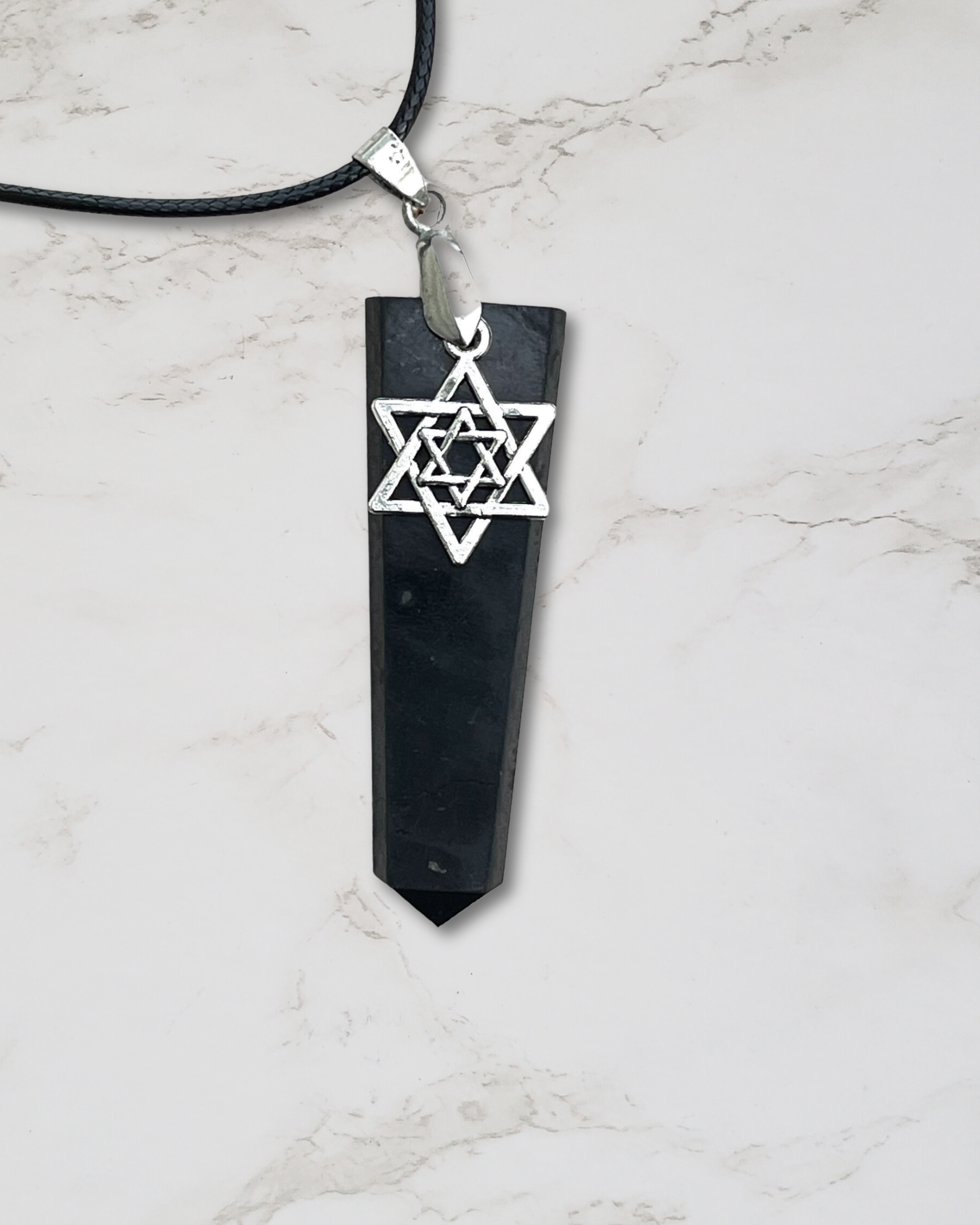 Frequency Jewelry Natural Pain Relief and Protection from 5G and EMFs Shungite Pendant Necklace with Star of David Charm