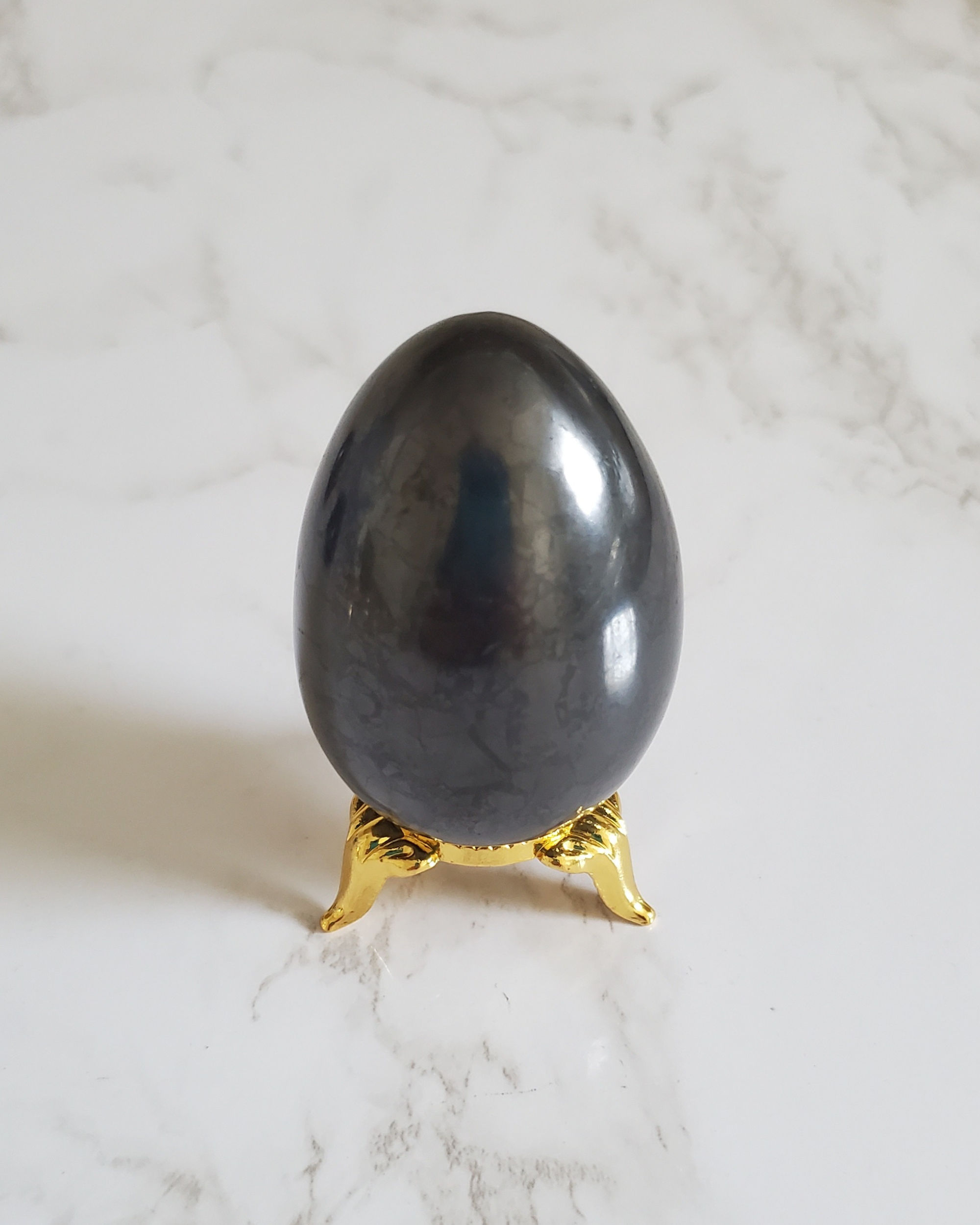 Natural Pain Relief and Protection from 5G and EMFs Shungite Egg with Small Decorative Stand