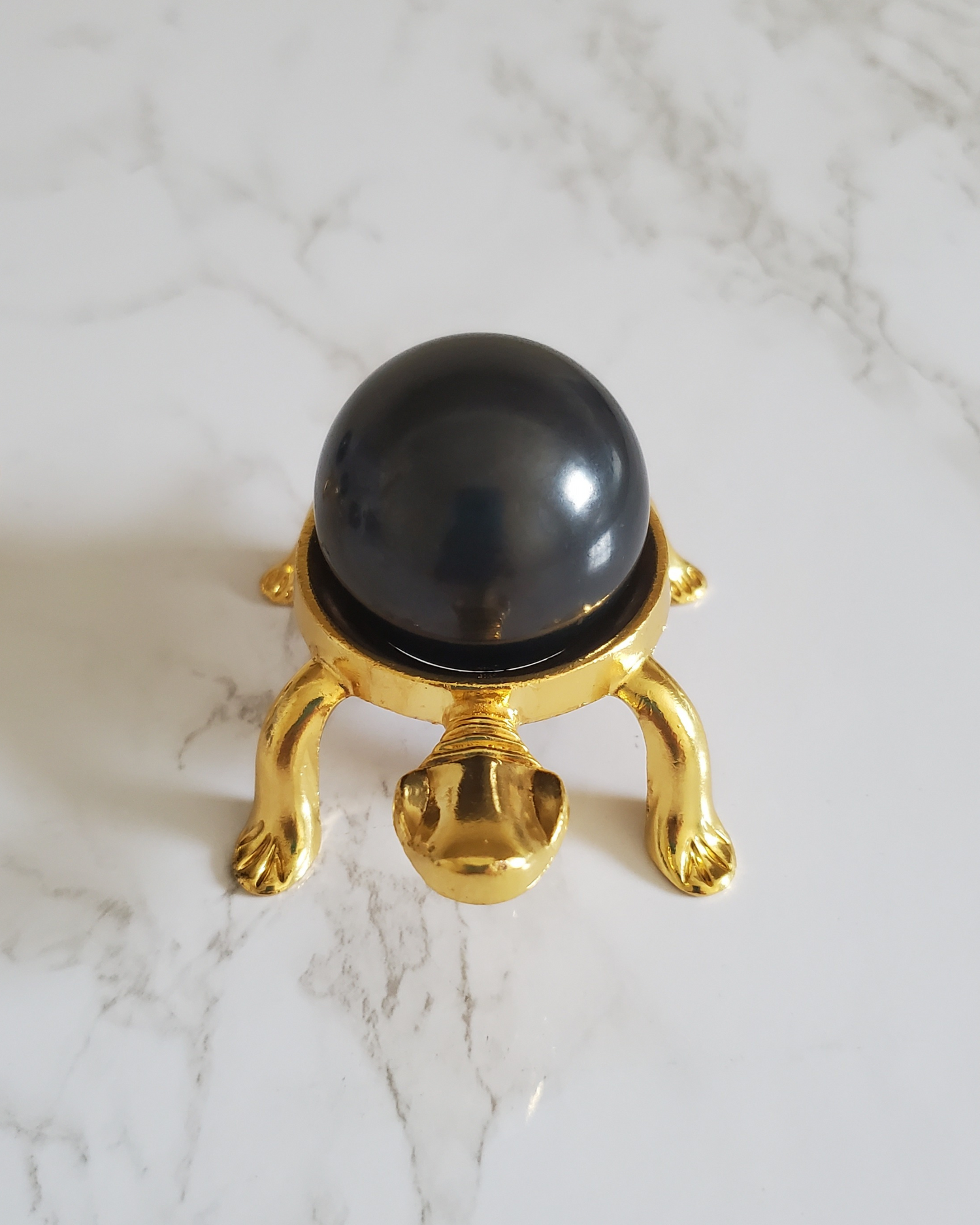 Pain Relief and Protection from 5G and EMFs Shungite Sphere 25 mm with Large Gold Turtle Base