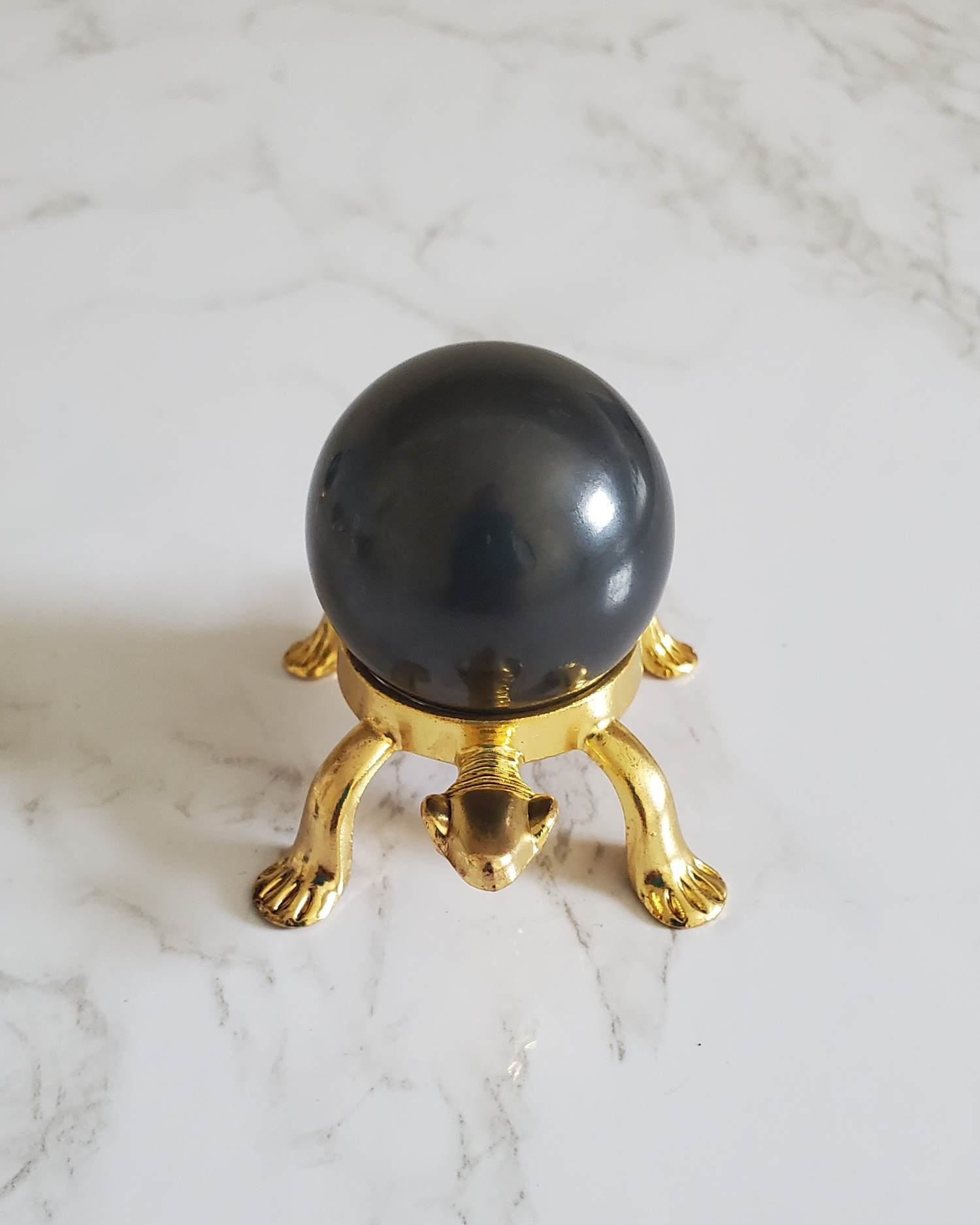 Pain Relief and Protection from 5G and EMFs Shungite Sphere 25 mm with Medium Gold Turtle Base