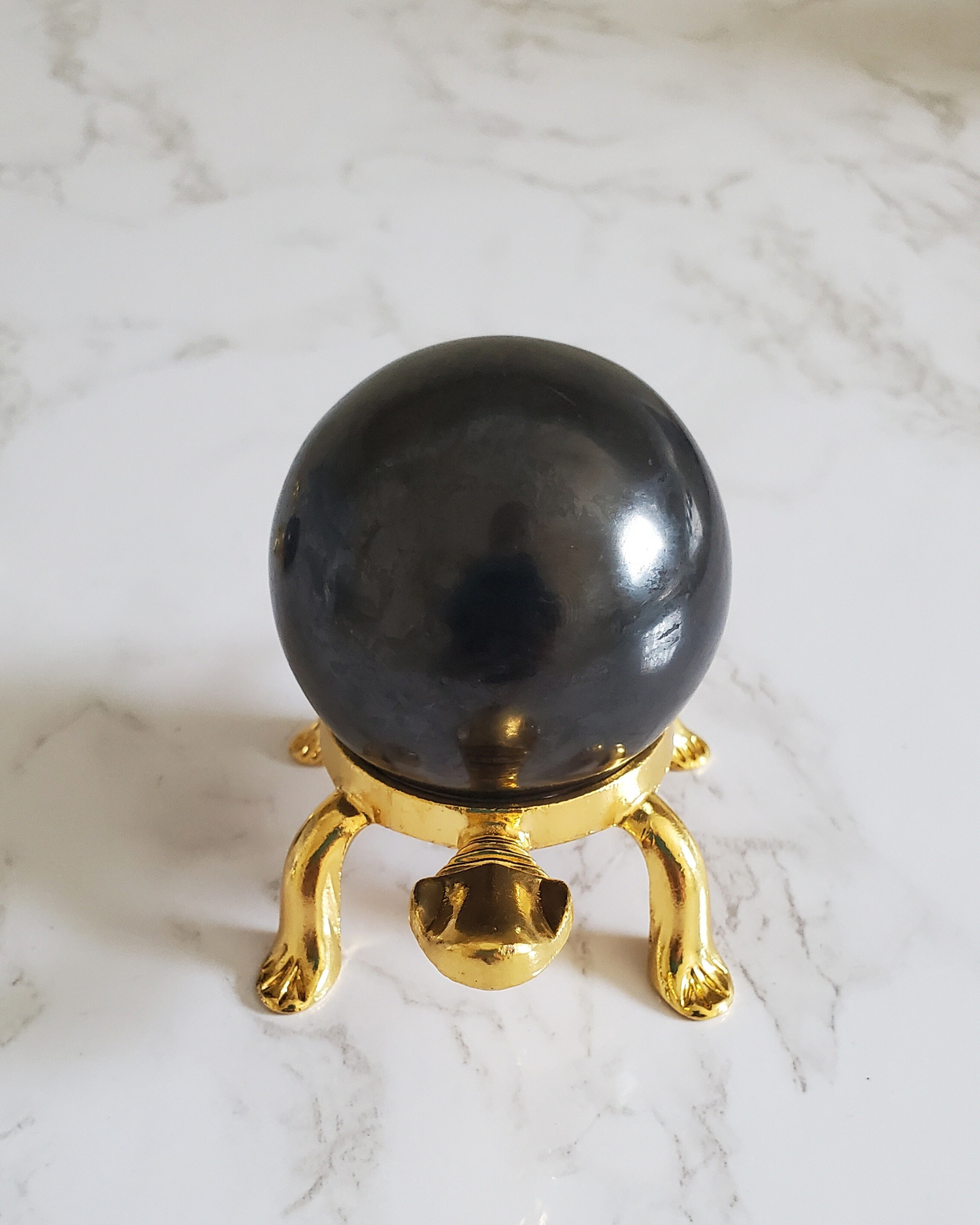 Pain Relief and Protection from 5G and EMFs Shungite Sphere 50 mm with Large Gold Turtle Base