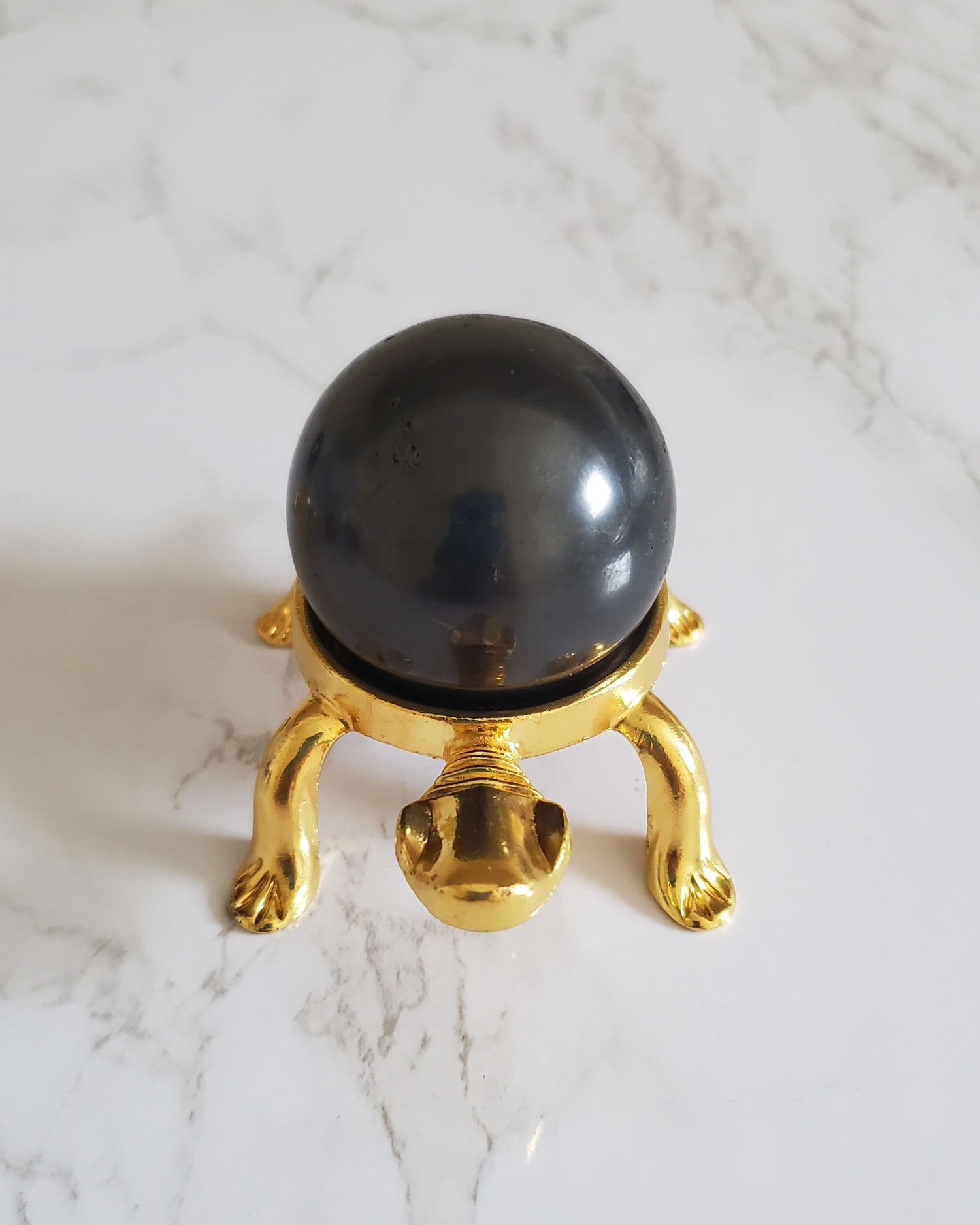 Pain Relief and Protection from 5G and EMFs Shungite Sphere 35 mm with Large Gold Turtle Base