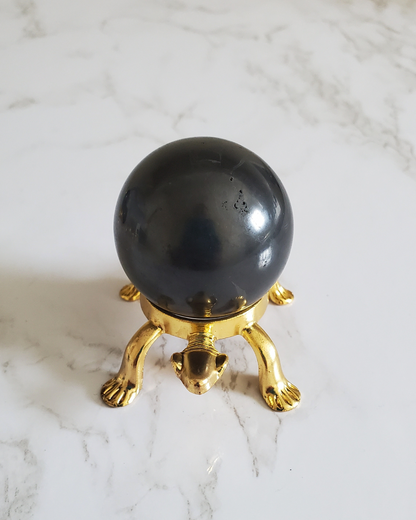 Pain Relief and Protection from 5G and EMFs Shungite Sphere 35 mm with Medium Gold Turtle Base