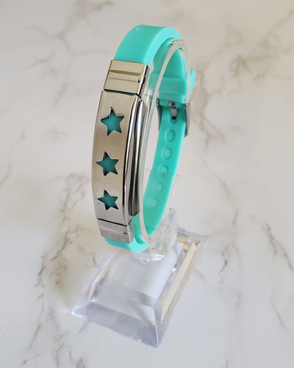 Frequency Jewelry Natural Pain Relief and EMF Protection Bracelet Stars Neoprene Band Color Mint Green