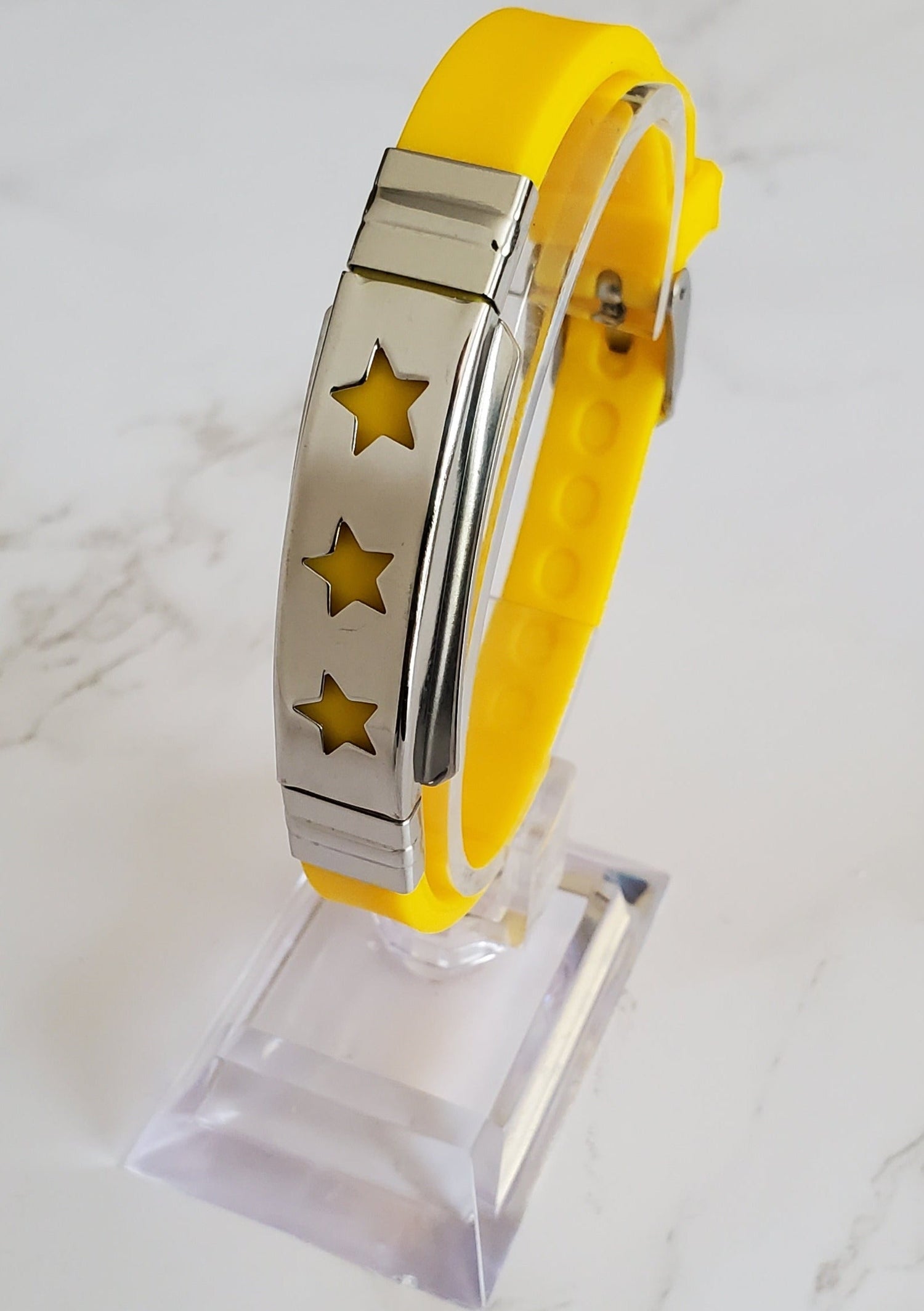 Frequency Jewelry Natural Pain Relief and EMF Protection Bracelet Stars Neoprene Band Color Yellow